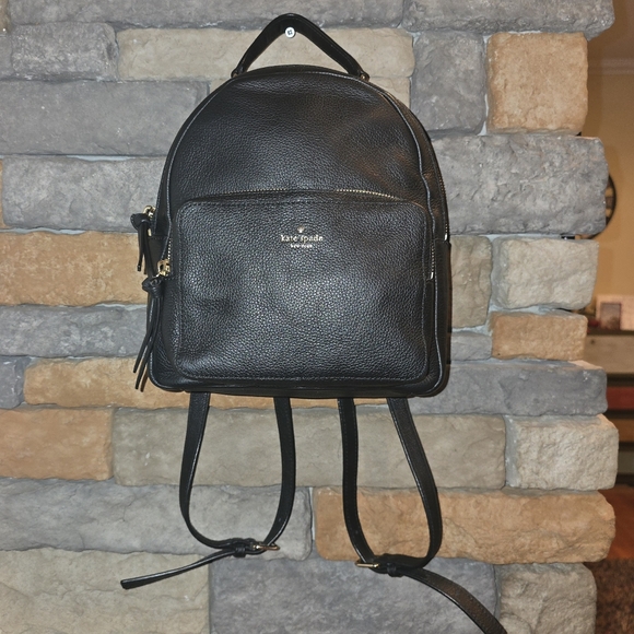 KATE SPADE Small Black Pebbled Leather Backpack Gold Accents EUC main image 5